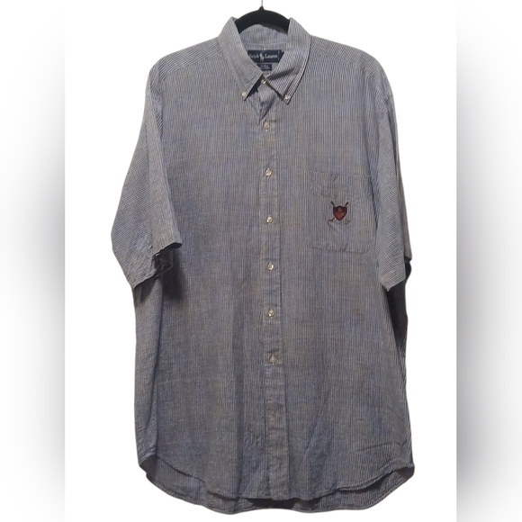 Ralph Lauren - Blue & White Checkered, Button Down Collar, Short Sleeve,... - Picture 10 of 11